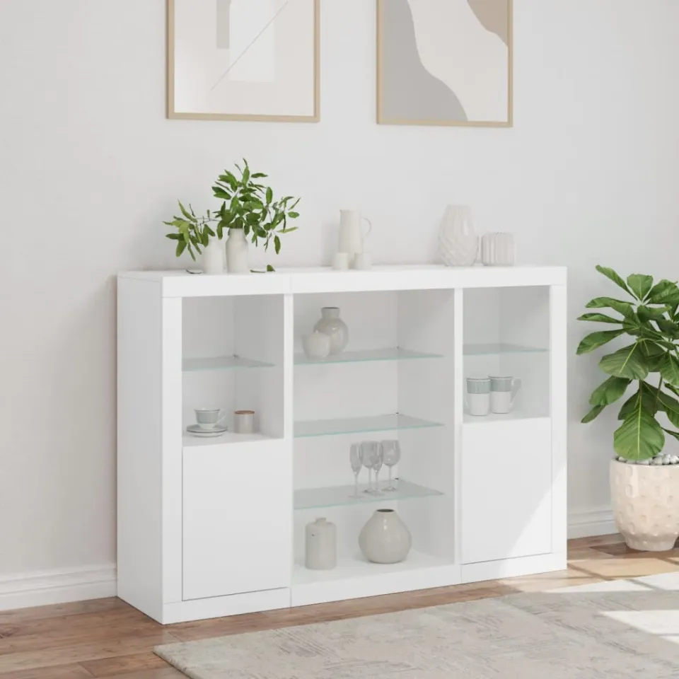vidaXL Dressoirs met LED-verlichting 3 st bewerkt hout wit, foto 4