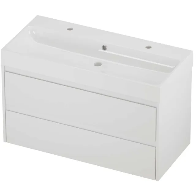 Proline Podium Badmeubelset Polystone Loft 2 Kraangaten 100x46x62 cm Glans Wit Mat Wit