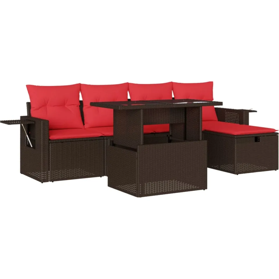 vidaXL 6-delige tuinbankset met kussens, bruin polyrotan, foto 3