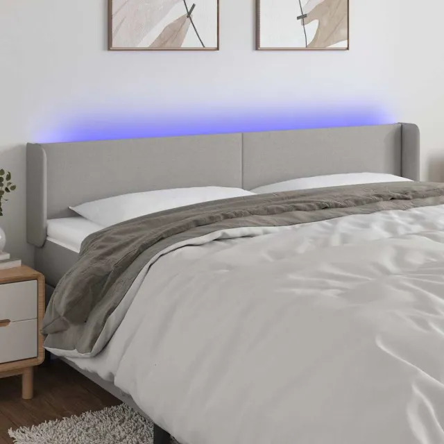 vidaXL Hoofdbord LED 203x16x78/88 cm stof lichtgrijs grijs