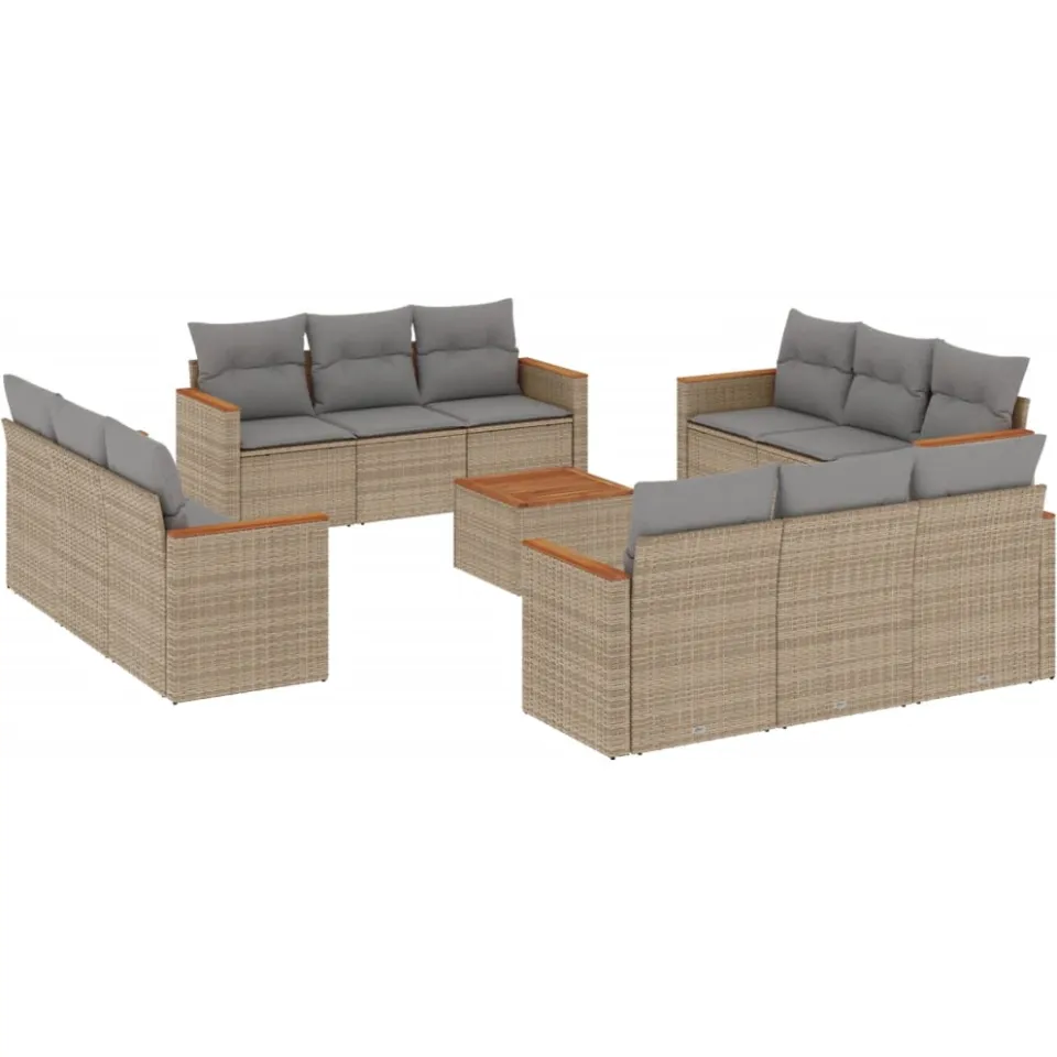 vidaXL 13-delige Loungeset met kussens poly rattan gemengd beige, foto 3