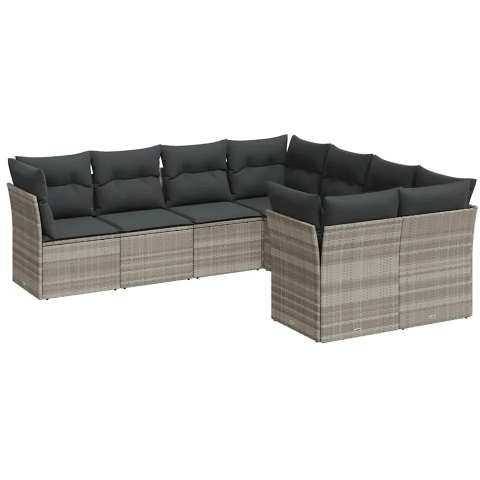 vidaXL 8-delige Loungeset met kussens poly rattan lichtgrijs