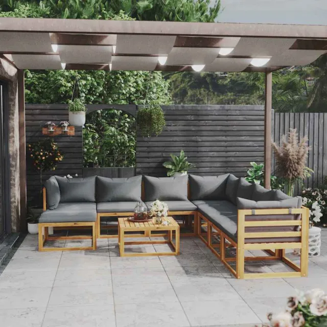 vidaXL 9-delige Loungeset met kussens massief acaciahout grijs, foto 2