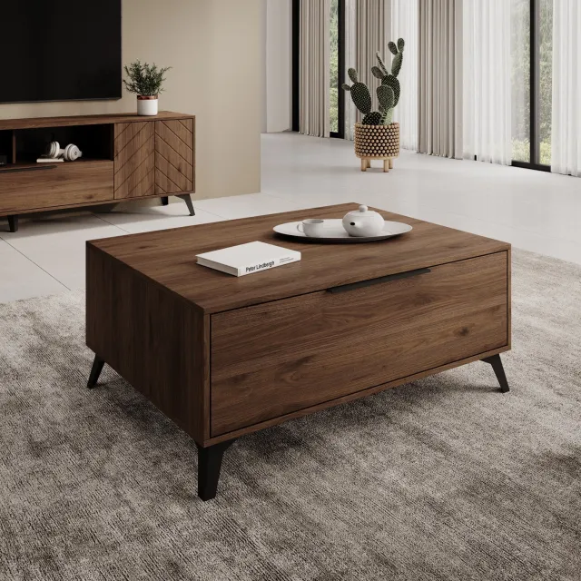 MEUBELLA Xiano - Salontafel - Donker eikenpatroon - 104x75x45 cm Bruin