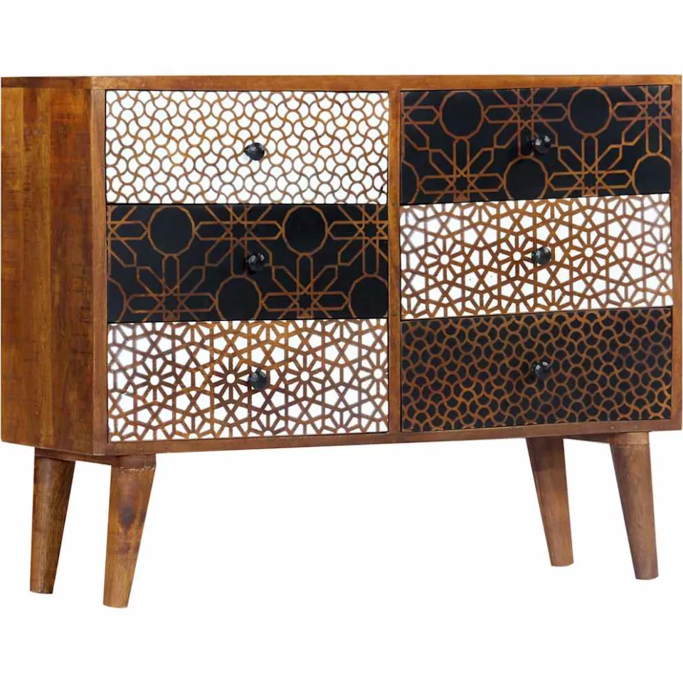 vidaXL Dressoir met geprint patroon 90x30x70 cm massief mangohout bruin, foto 4