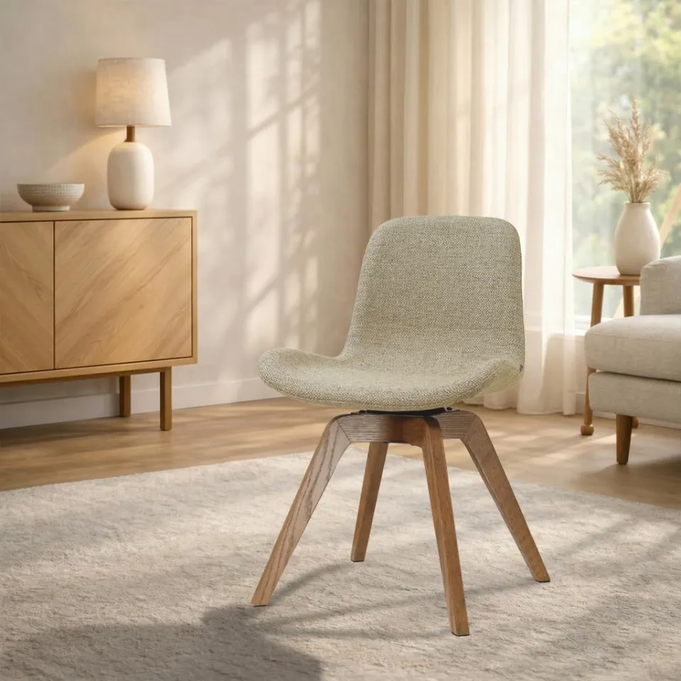 Nolon Noor-Fé draaibare eetkamerstoel taupe melange - walnoot houten onderstel, foto 2