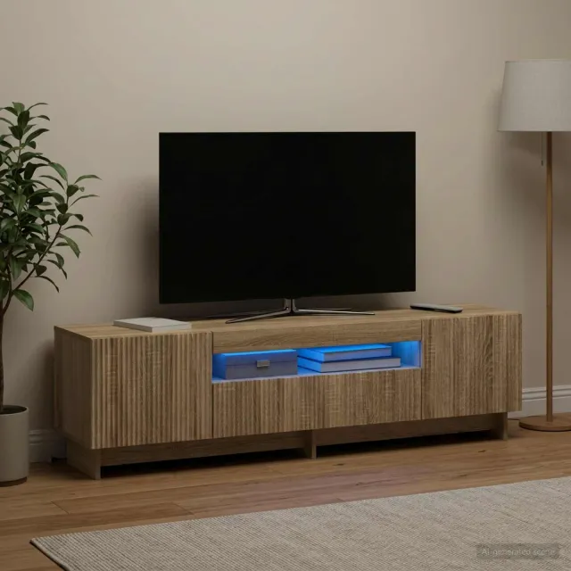 vidaXL LED tv-meubel EDE 153 x 35 x 43 cm Sonoma Eiken Bewerkt hout, foto 2