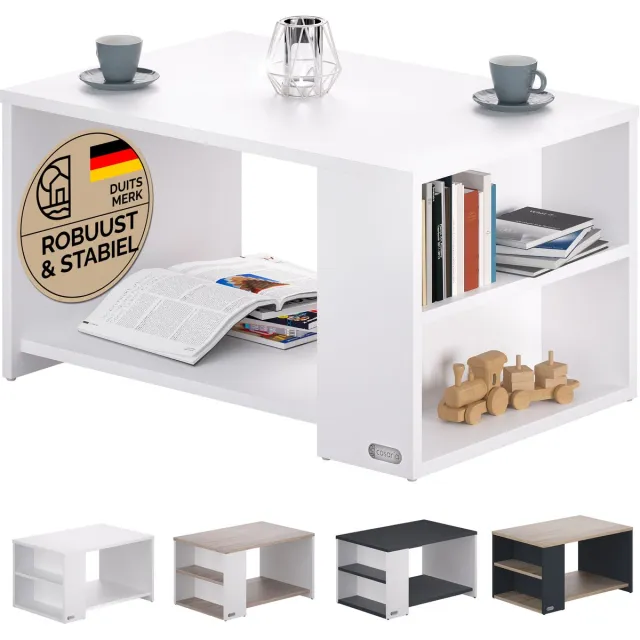 Casaria Salontafel Opbergvakken – Draagvermogen 50kg 90x60x50cm – Wit