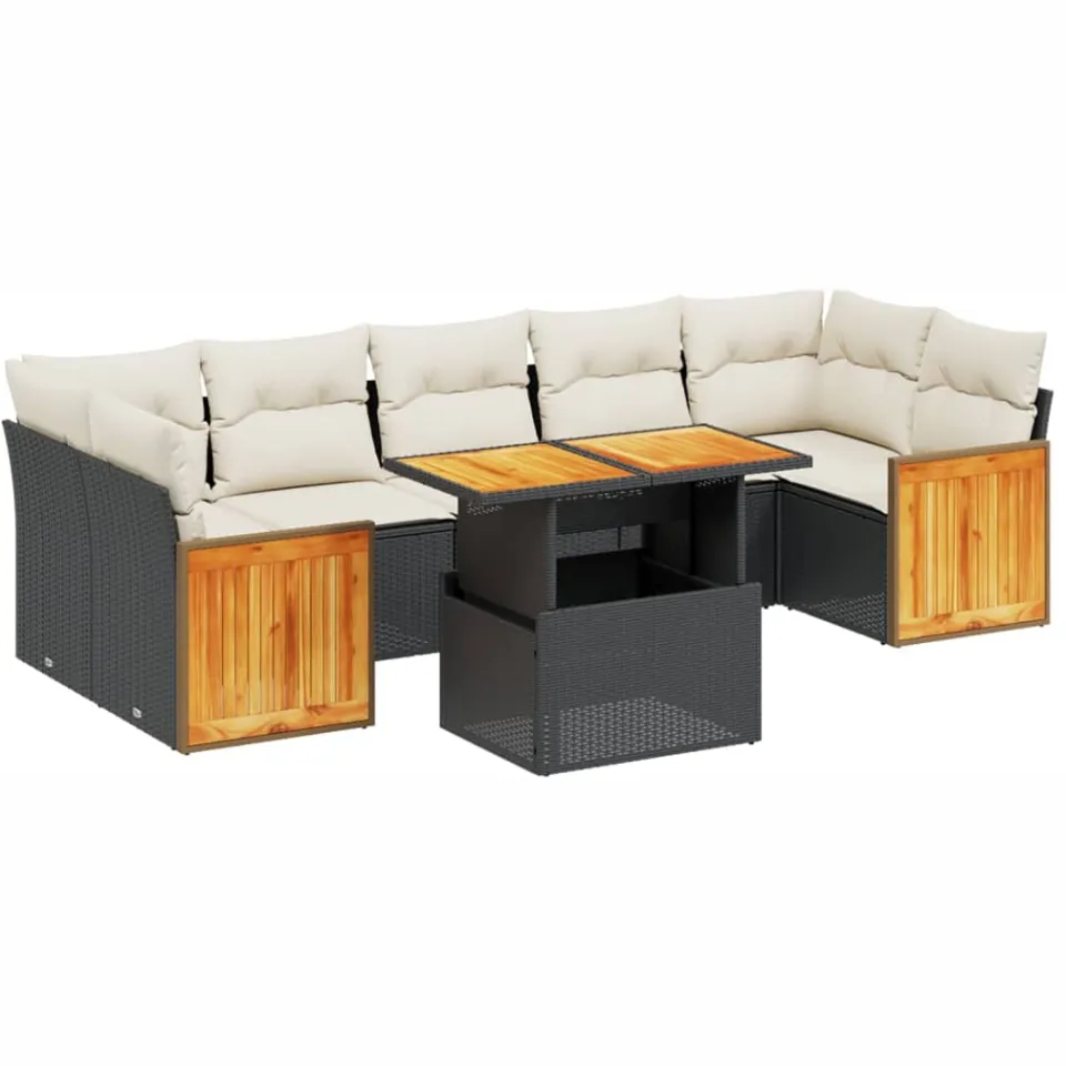 vidaXL 8-delige Loungeset met kussens poly rattan zwart
