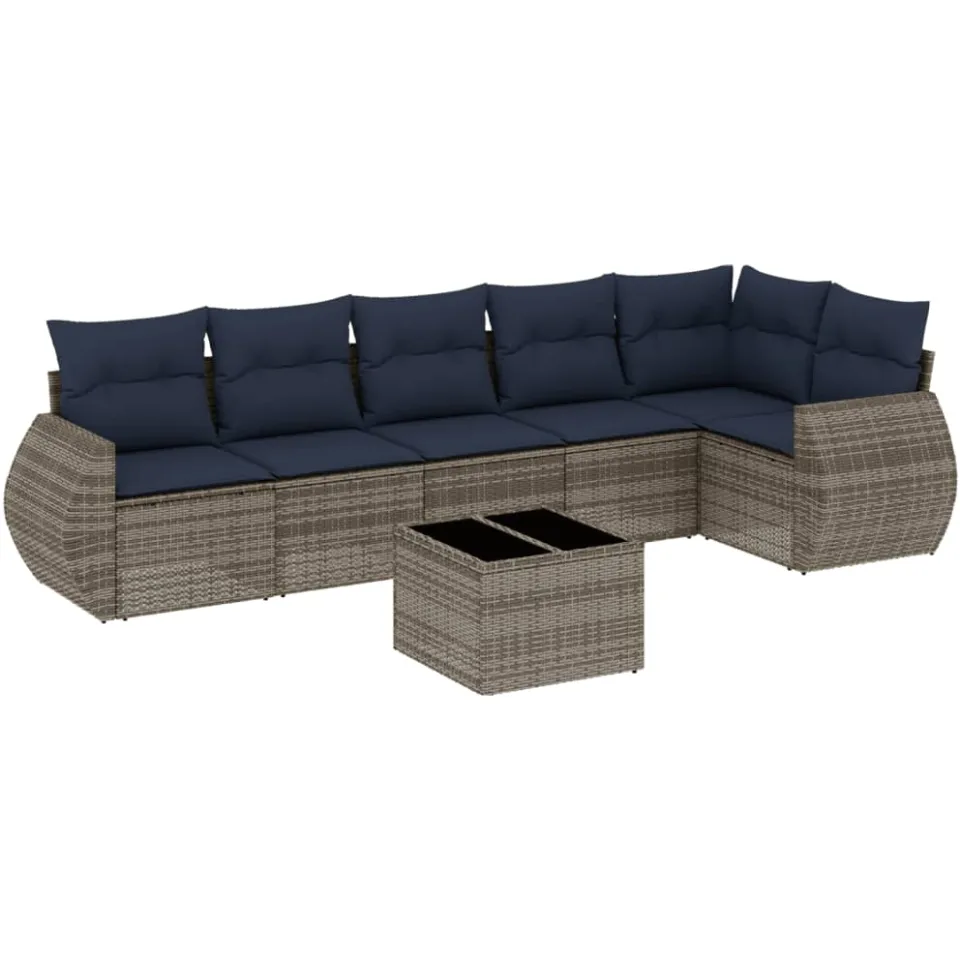 vidaXL 7-delige tuinbankset met kussens, grijs polyrotan, foto 3