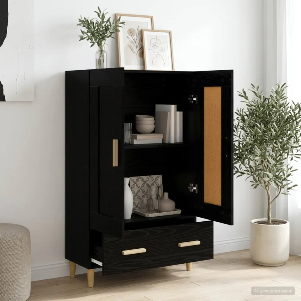 vidaXL Hoge kast Zwart eiken 70 x 31 x 115 cm Bewerkt hout, foto 4