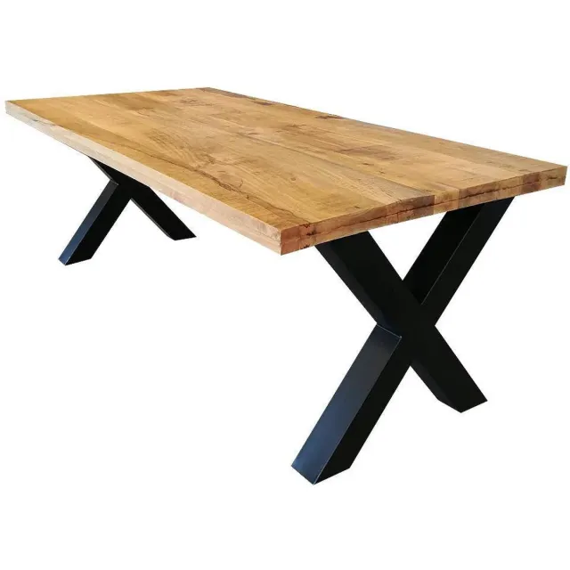 Mahom Mangohouten Eettafel Columbus Rechthoek 220x100 (6cm) Mahom Industrieel - Dinertafel van Mangohout & Metaal - Industriële Eettafel Bruin