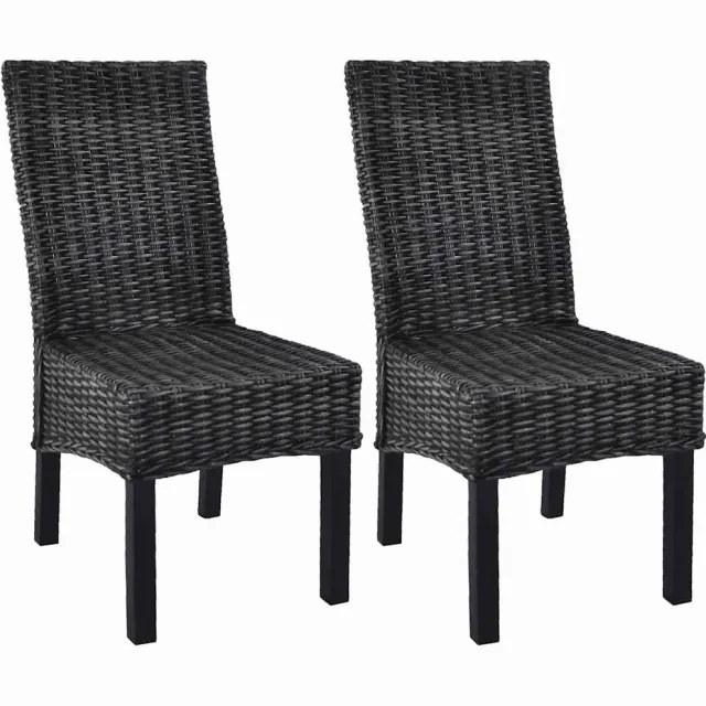 vidaXL Eetkamerstoelen 2 st kubu rattan en mahoniehout zwart