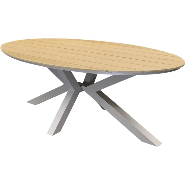 AVH-Collectie Salvador dining tuintafel ovaal latte 220x114xH75 cm polywood blad zand Taupe, Zand / Latte / Linen