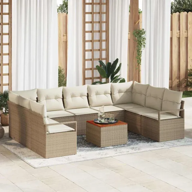 vidaXL Tuinbankenset 10 st Beige en Crème poly rattan, foto 2