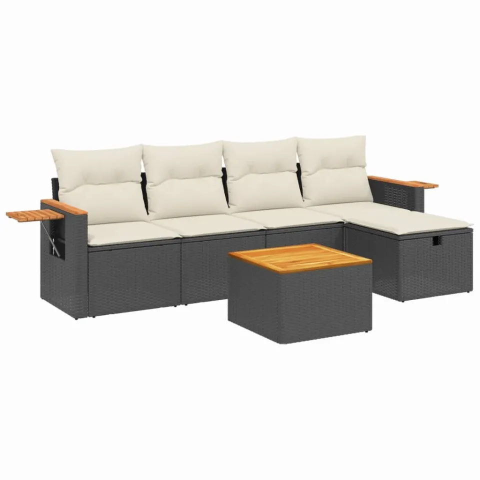 vidaXL 6-delige Loungeset met kussens poly rattan zwart