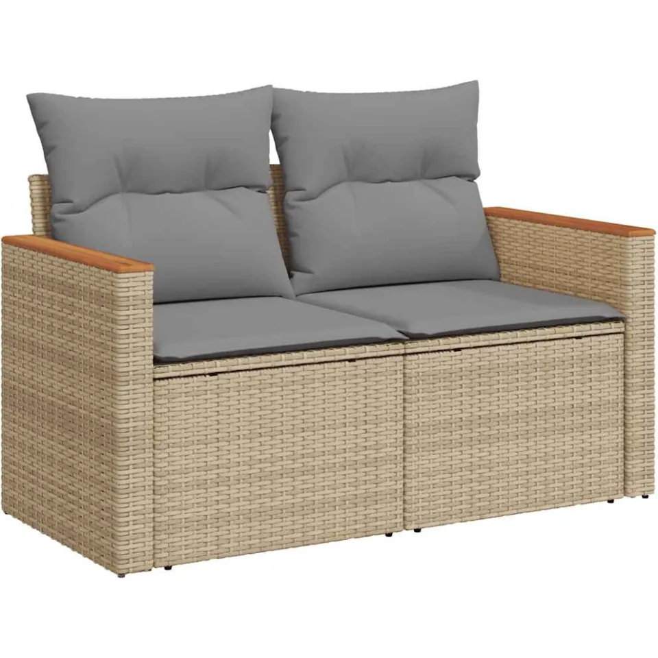vidaXL 10-delige Loungeset met kussens poly rattan acacia beige