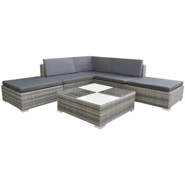 vidaXL 6-delige Loungeset met kussens poly rattan grijs, foto 2