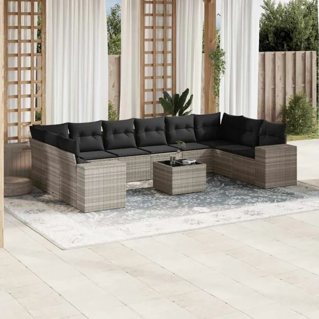 vidaXL 11-delige Loungeset met kussens poly rattan lichtgrijs grijs, foto 2