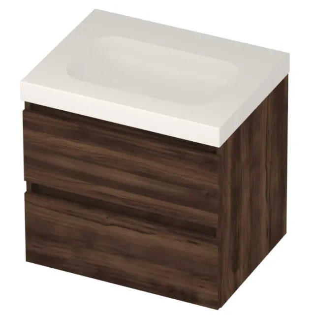 Basic-Line Moby 46 Badmeubelset Polystone Zonder Kraangat 60x46x58 cm Barista Oak Glans Wit