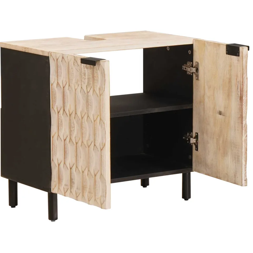 vidaXL Badkamer wastafelkast Wit 62 x 33 x 58 cm Massief Mango Hout, foto 2