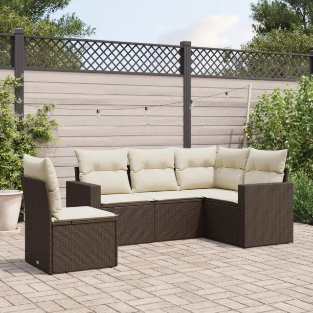 vidaXL 5-delige Loungeset met kussens poly rattan bruin, foto 2
