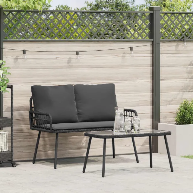 vidaXL Tuin eettafelset 2 st Zwart poly rattan, foto 2
