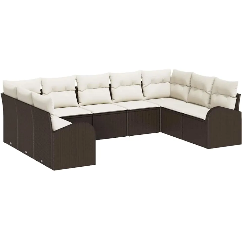 vidaXL Bankstel 9 st 9-zits Bruin poly rattan