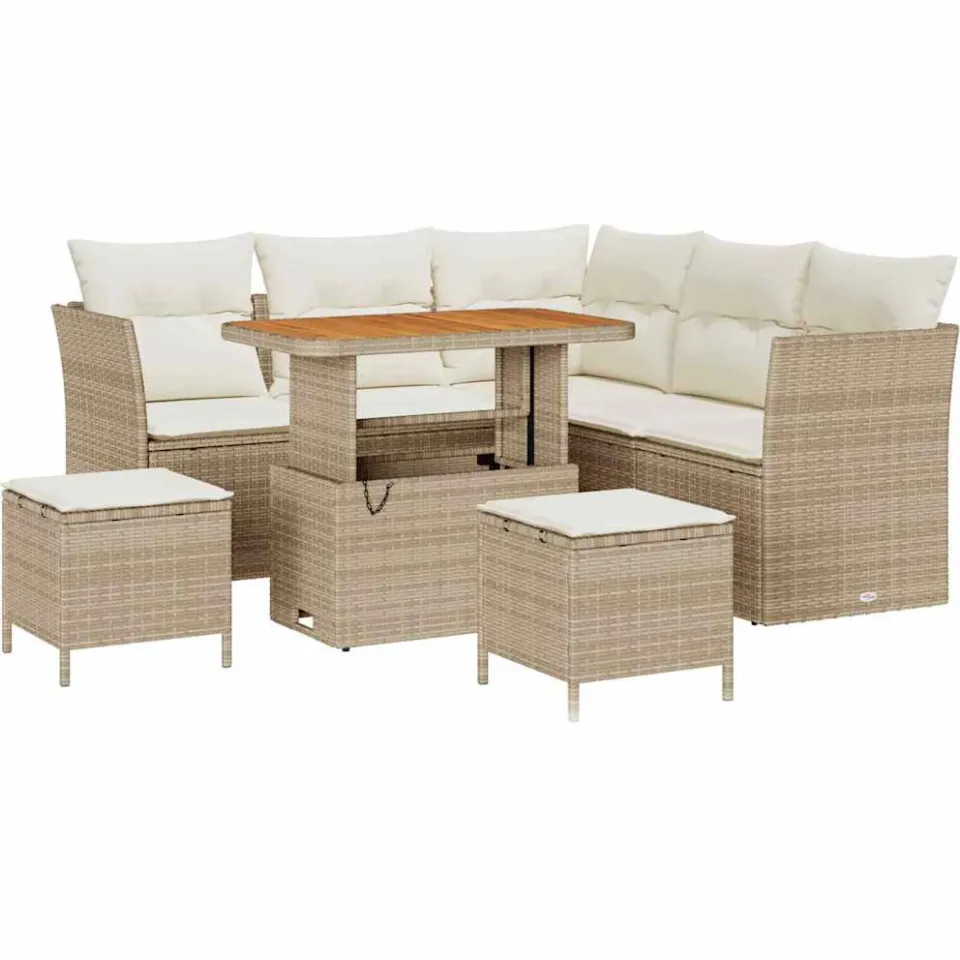 vidaXL Tuinbankenset 8 st Beige poly rattan, foto 4