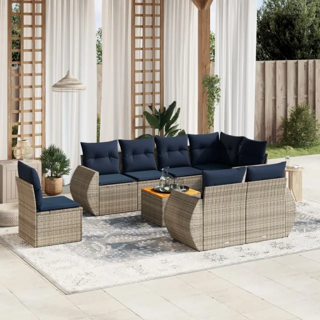 vidaXL 9-delige tuinbankset met kussens, grijs polyrotan, foto 2