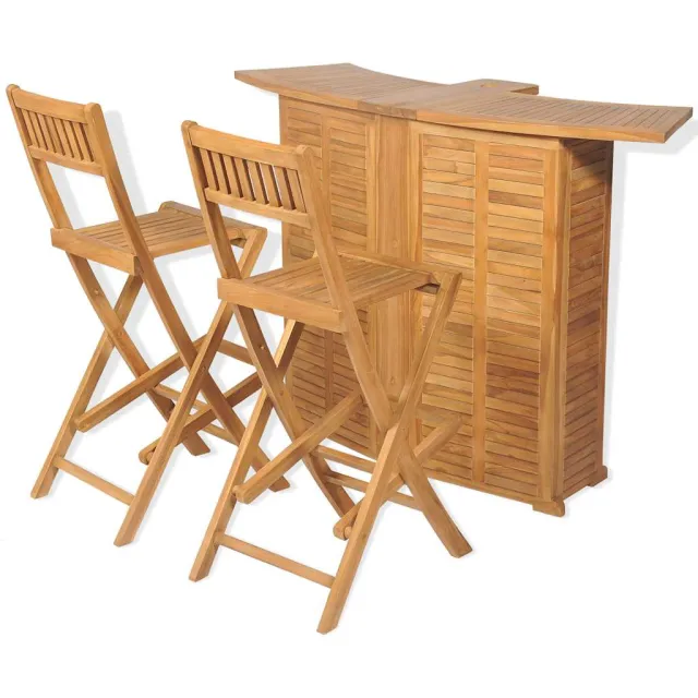vidaXL 3-delige Bistroset met klapstoelen massief teakhout bruin, foto 2