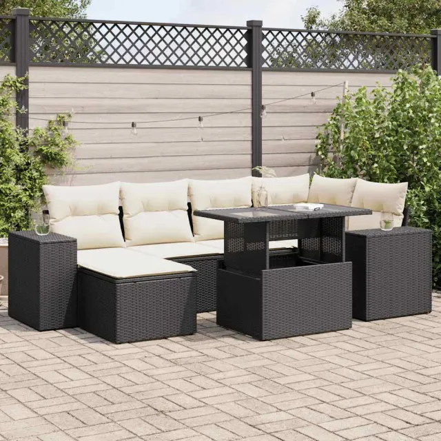 vidaXL 7-delige Loungeset met kussens poly rattan zwart, foto 2
