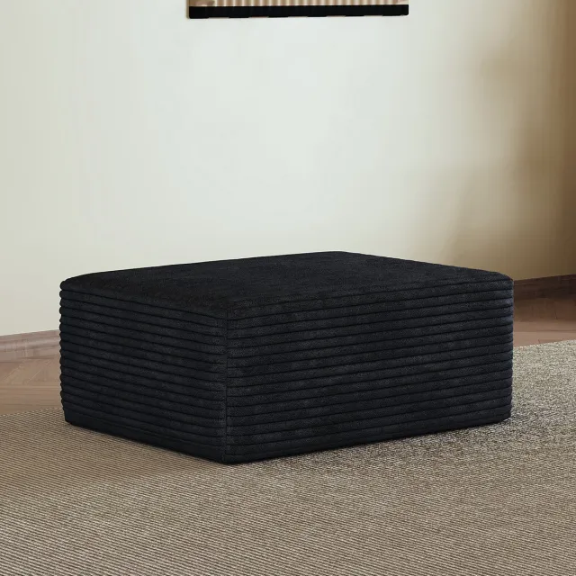 OKWISH Poef Zonder Montage - 95 x 70 x 40 cm - Ribfluweel - Zwart - Zachte Hocker Voor Woonkamer En Slaapkamer - Rechthoekig