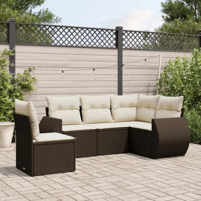 vidaXL 5-delige Loungeset met kussens poly rattan bruin, foto 2