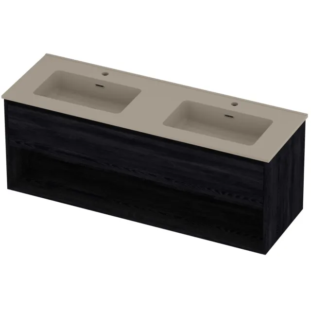 Proline Tribute Badmeubelset Porselein Elegant Schap 140x46x54 cm Mat Crème Cotton Black Oak Eiken