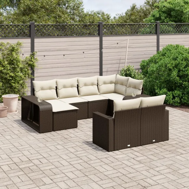 vidaXL 10-delige Loungeset met kussens poly rattan bruin, foto 2