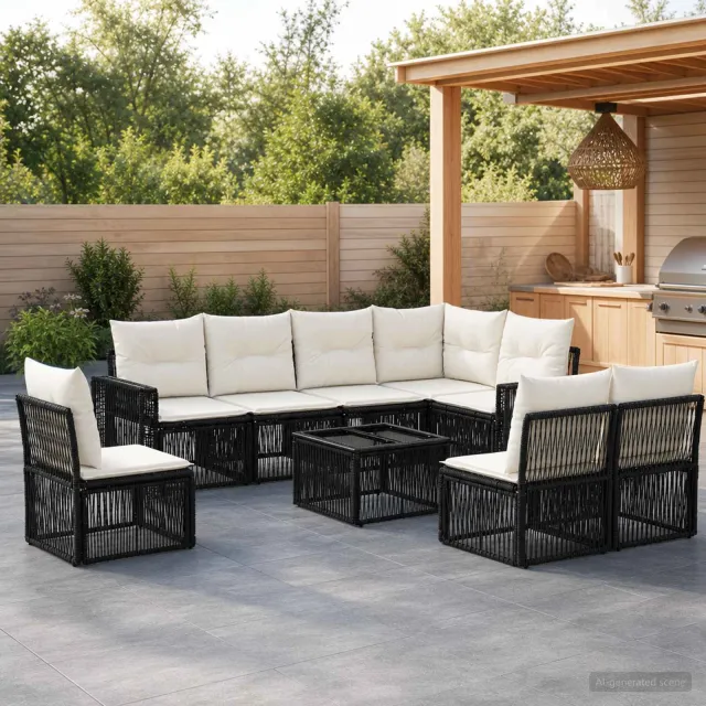 vidaXL Tuinbankenset 9 st 8-zits Zwart en Cream Wit poly rattan, foto 2
