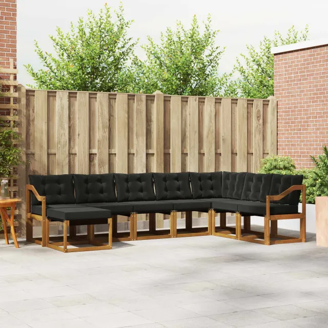 vidaXL Buiten bankenset 8 st 8-zits Naturel en Zwart Bruin