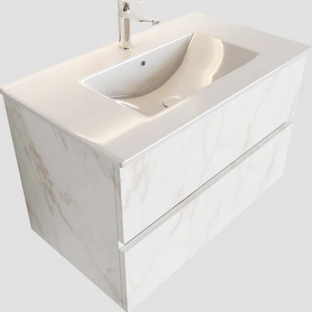 Boss & Wessing Badkamermeubel BWS Madrid Carrara Mat 80 cm Keramische Wastafel (1 kraangat, 2 lades)