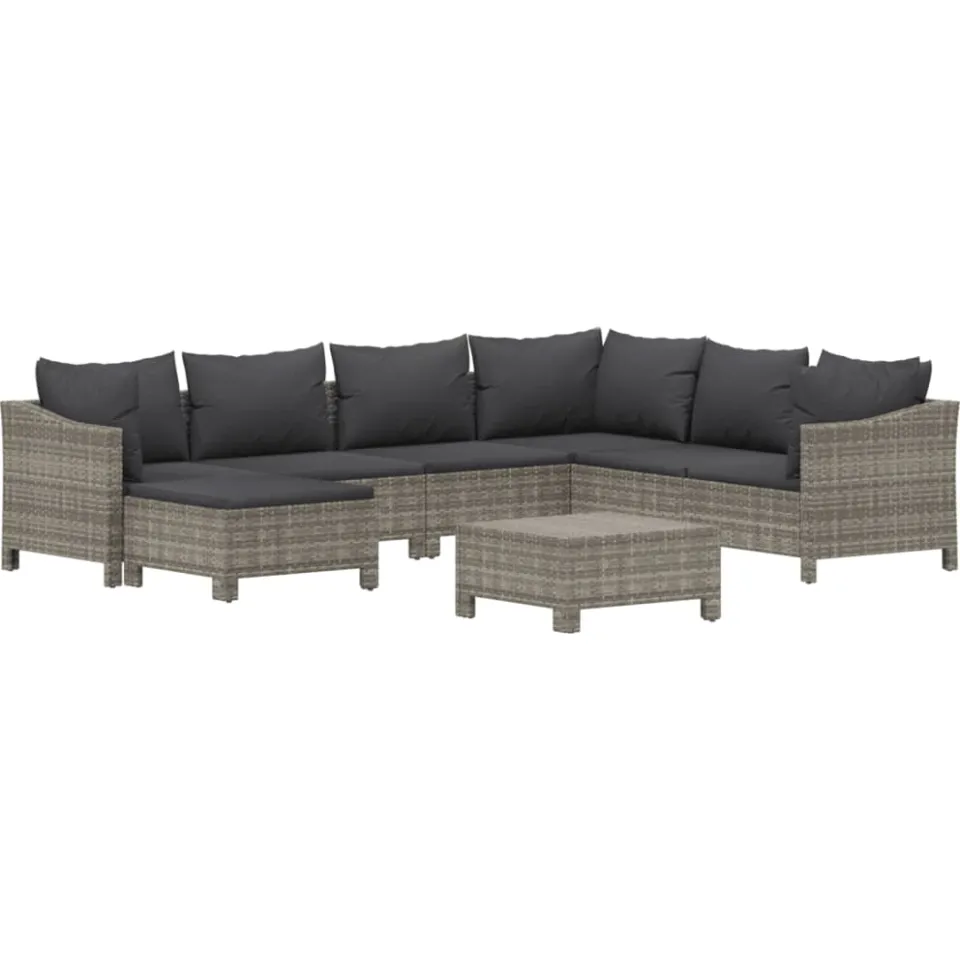 vidaXL 8-delige Loungeset met kussens poly rattan grijs