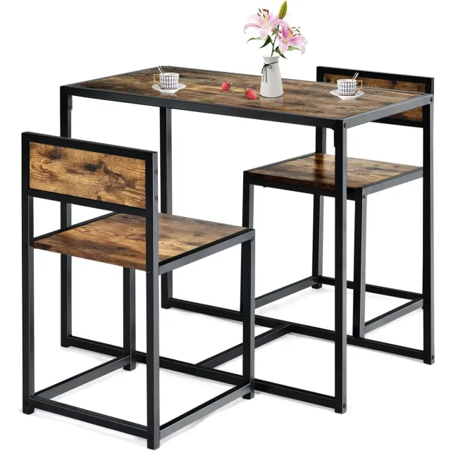 KOMFOTTEU 3-delige zitgroep - bistrotafel met 2 stoelen - statafel met 2 barkrukken - smalle bartafel - stoelen met rugleuning - in industrieel design - voor keuken & eetkamer Bruin