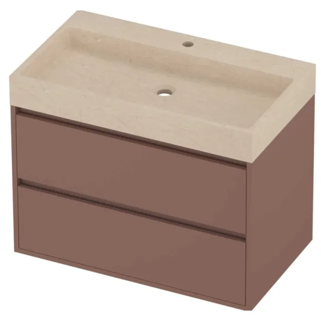 Proline Evoli Badmeubelset Hardsteen Loft 1 Kraangat Greeploos 80x46x62 cm Sand Stone Beauty Blush Rosé Goud