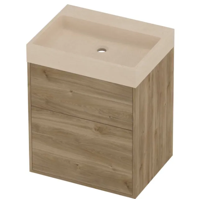 Proline Evoli Badmeubelset Hardsteen Loft 2 Laden 60x46x75 cm Sand Stone Cider Oak Eiken