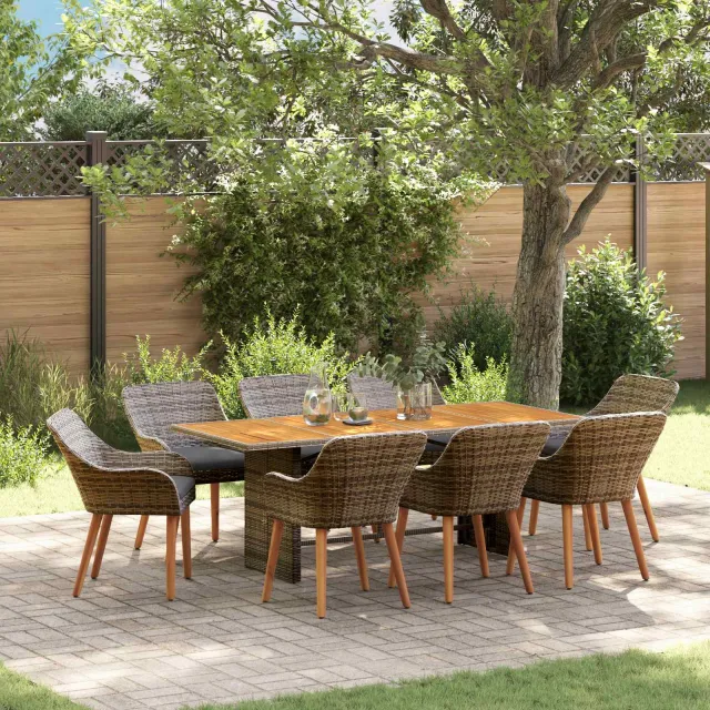 vidaXL Tuin eettafelset 9 st Grijs poly rattan, foto 2