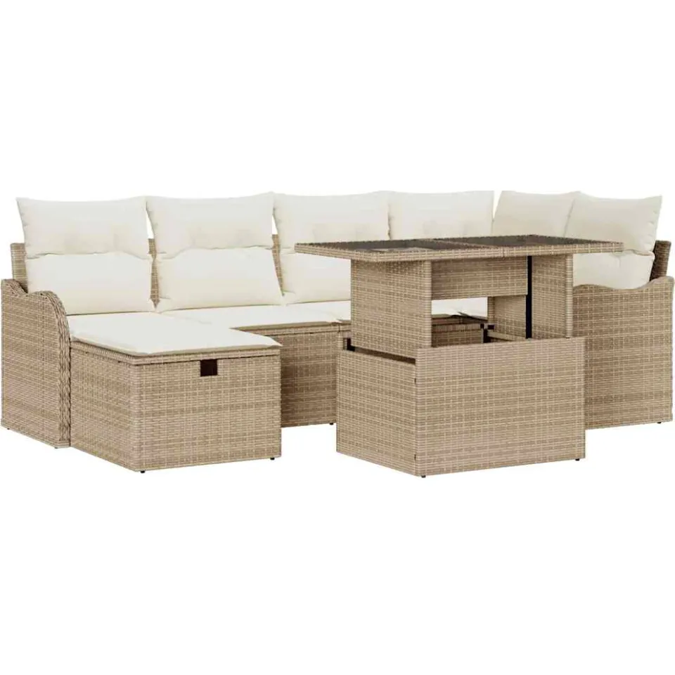 vidaXL Tuin Sofa Set 7 st Beige poly rattan