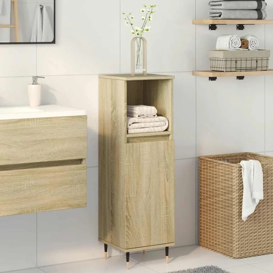 vidaXL Badkamerkast 30x30x100 cm bewerkt hout sonoma eikenkleurig, foto 2