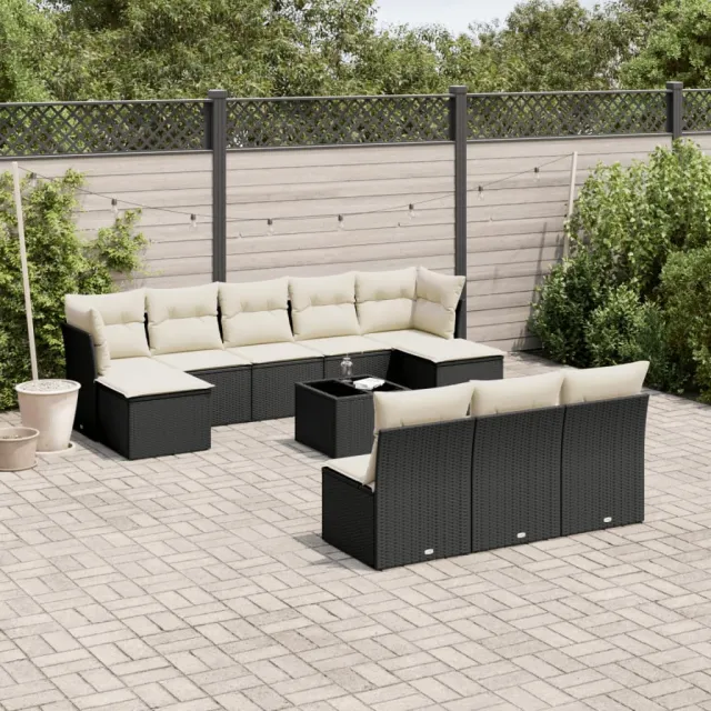 vidaXL 11-delige Loungeset met kussens poly rattan zwart, foto 2