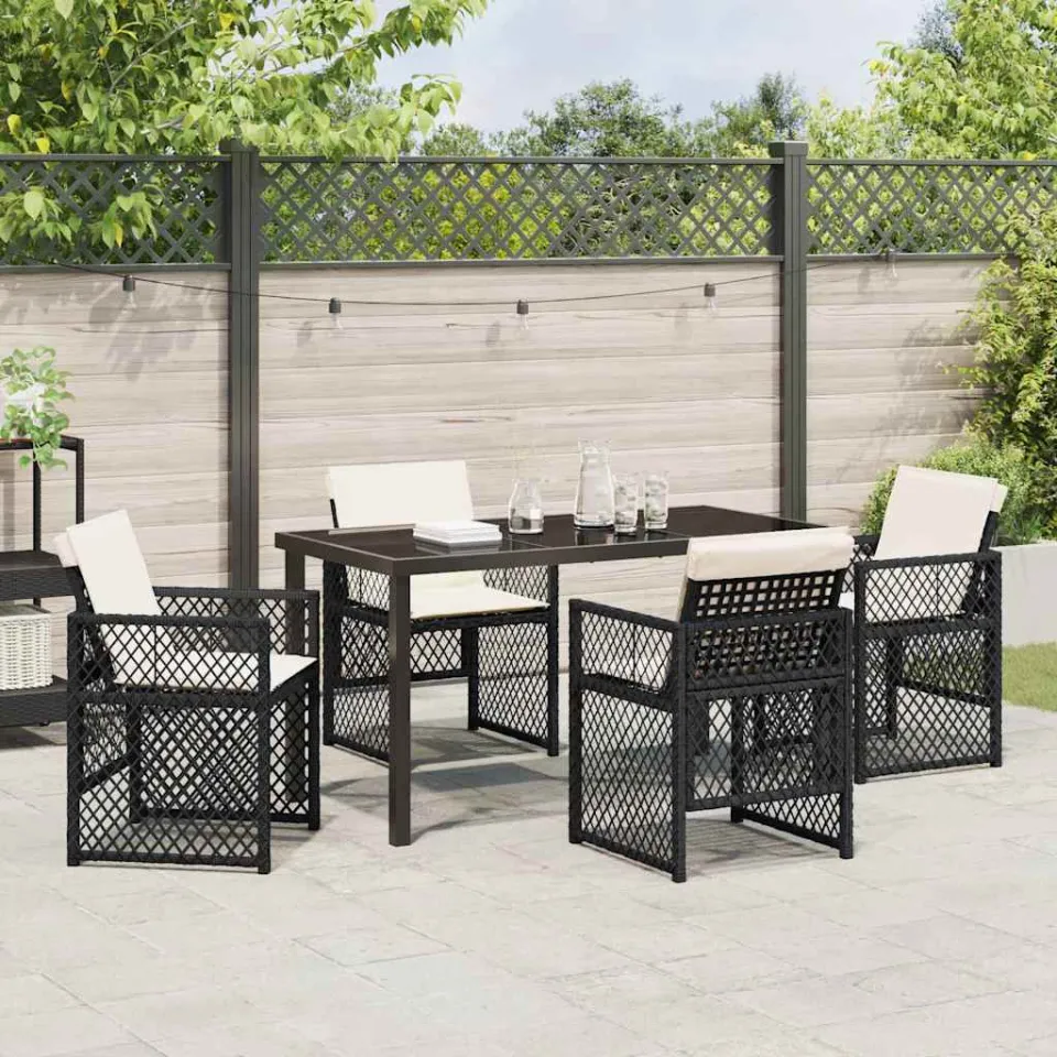 vidaXL Tuin eettafelset 5 st Zwart poly rattan, foto 3