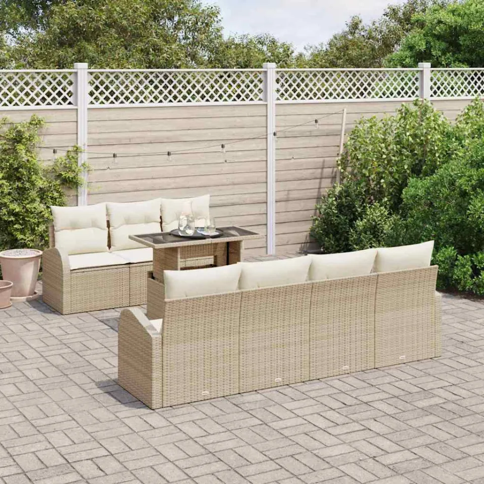 vidaXL Tuin Sofa Set 8 st Beige Poly riet, foto 3