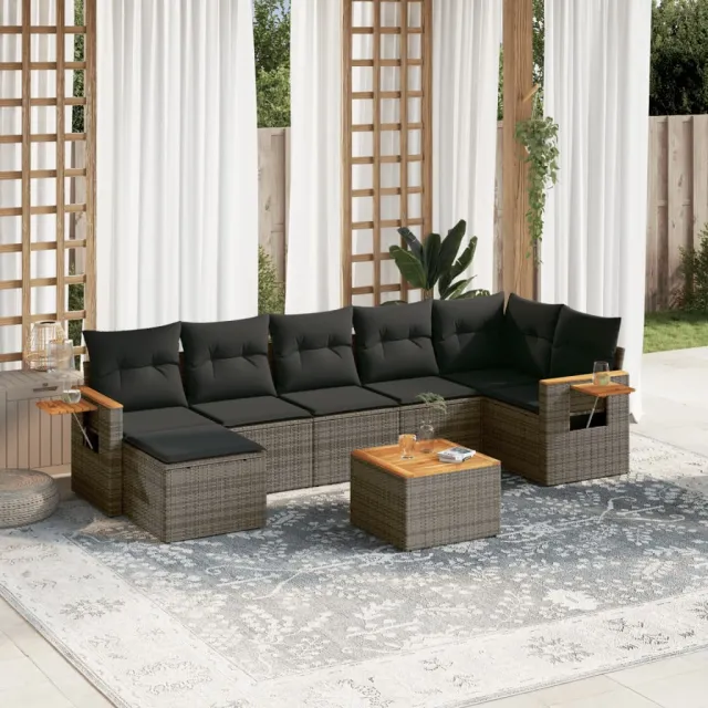 vidaXL 8-delige Loungeset met kussens poly rattan grijs, foto 2